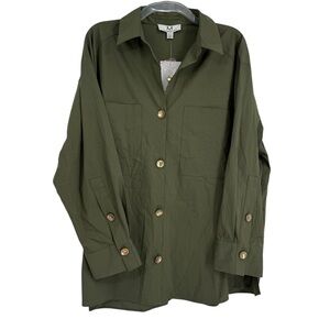NWT Magaschoni Top Green Long Sleeve Cotton Blend Button Up Size XL Blouse